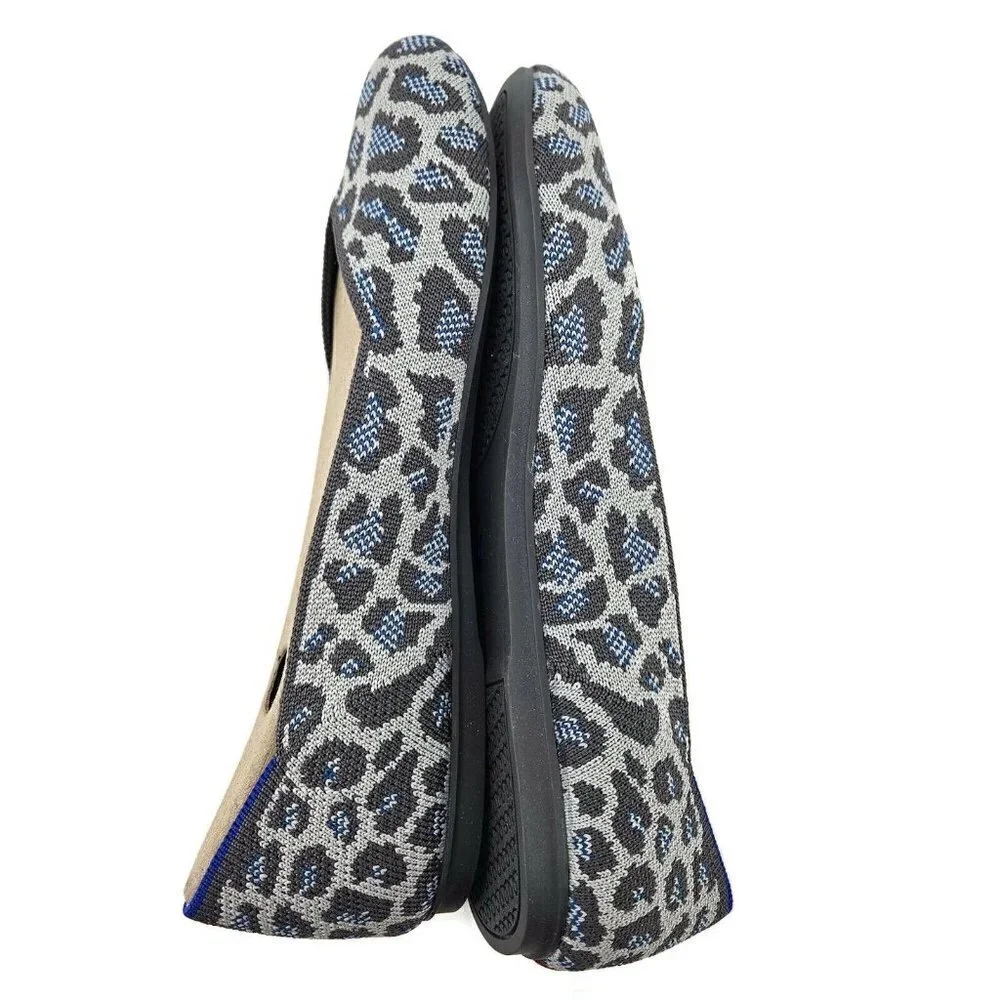 New Rothys The Flat Grey Spotted Womens 7.5 Ballet Flat Shoes Leopard